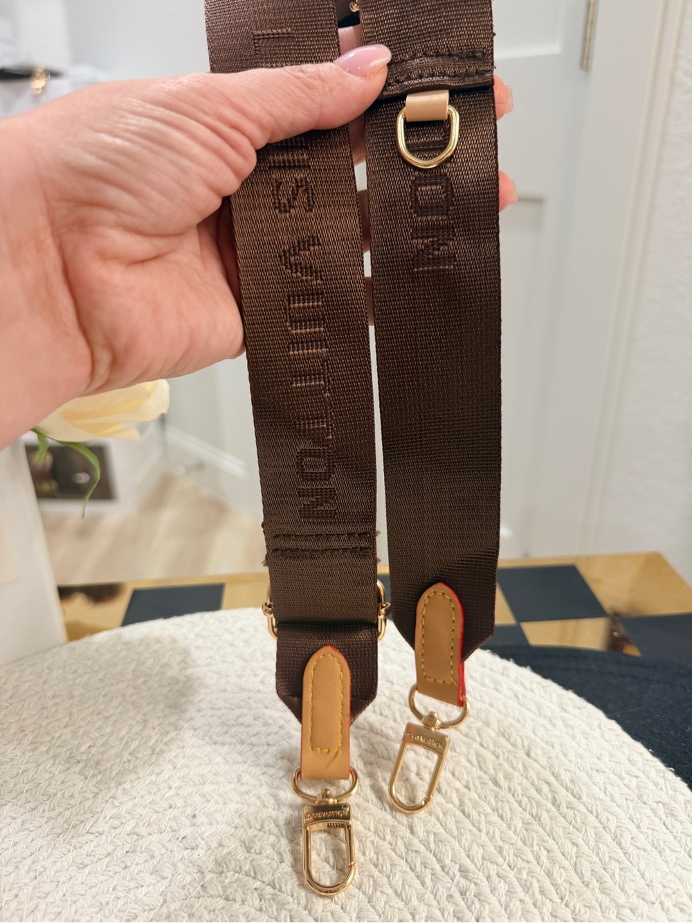 Brown Monogram Adjustable Crossbody Bag Strap | Gold Tone Hardware | New - Picture 5 of 7